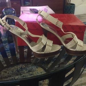 White ankle strap heels